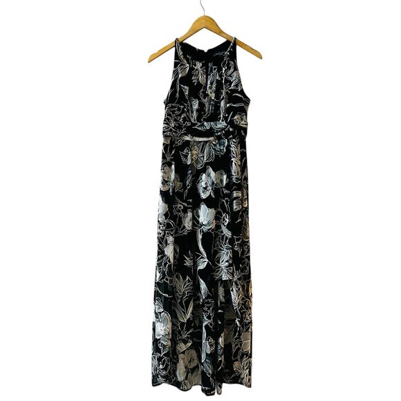 R&M Richards Floral Print Sleeveless High Low Maxi Dress Size 4P lack Multi - Picture 2 of 7
